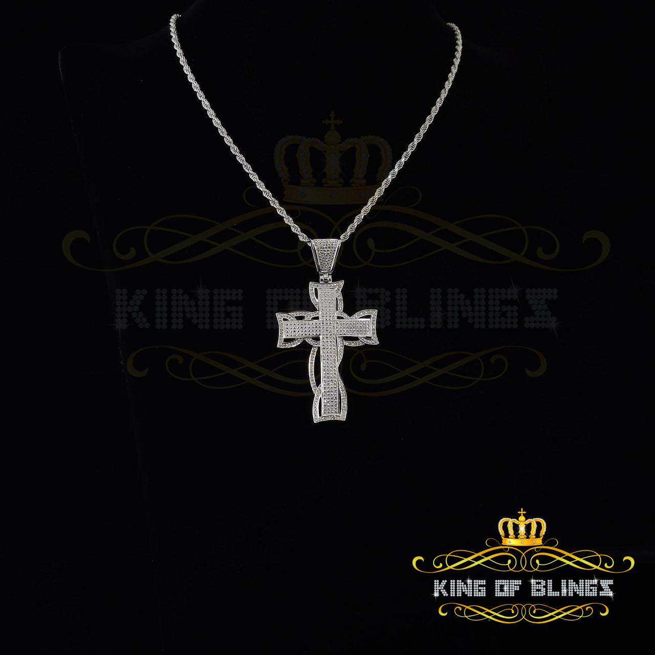 King Of Bling's Real 0.33ct Diamond 925 Sterling Silver CROSS Charm Necklace Pendant in White