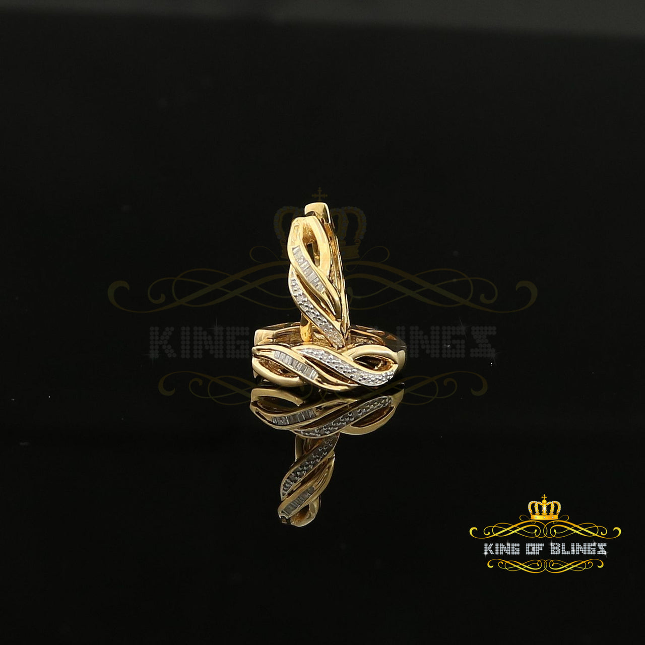 King of Blings-0.10ct Diamond 925 Sterling Silver Yellow Hoop Hola Stud Earring For Men / Women