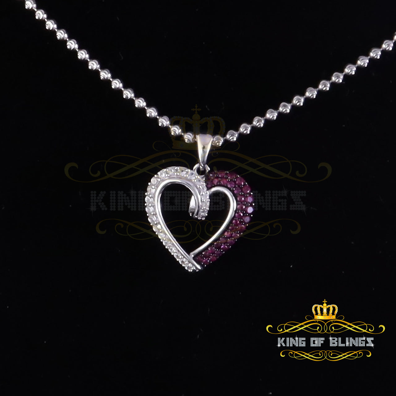King Of Bling's Heart Shape Pendant with 925 Sterling White Silver Cubic Zircona Brown Stone