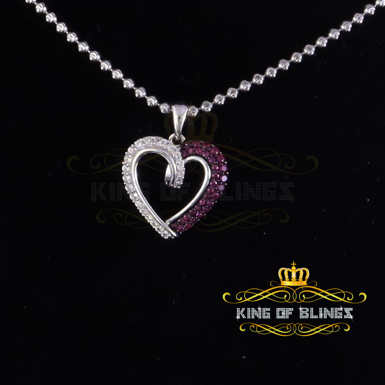 King Of Bling's Heart Shape Pendant with 925 Sterling White Silver Cubic Zircona Brown Stone