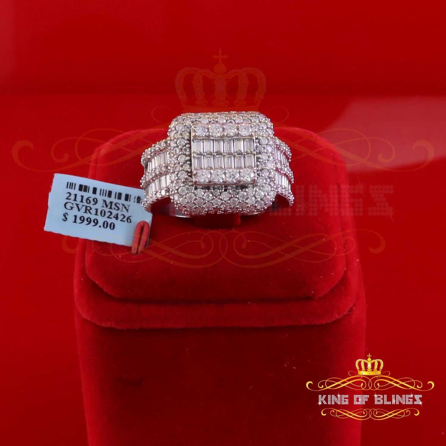 King of Bling's Men's/Women White Silver 5.50ct VVS D Baguetts Moissanite Square Pinky Ring SZ11 King of Blings