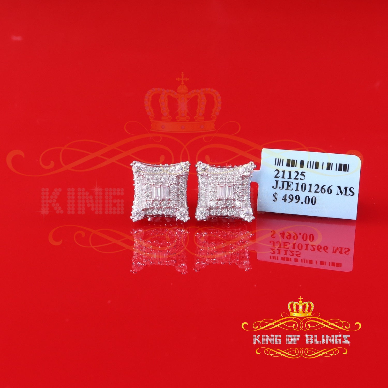 King of Blings Silver White 1.25ct VVS 'D' Moissanite Square kite Earrings KING OF BLINGS