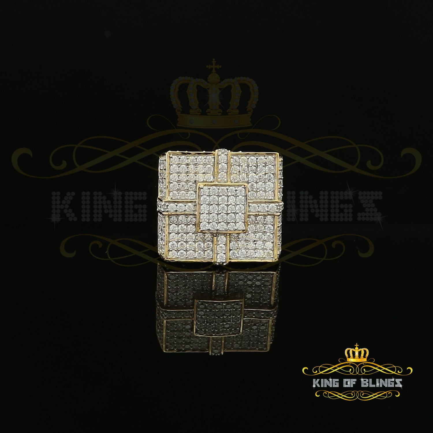 King Of Bling's Silver Yellow 6.00ct Cubic Zirconia Square Adjustable Ring From Size 10 to 12 KING OF BLINGS