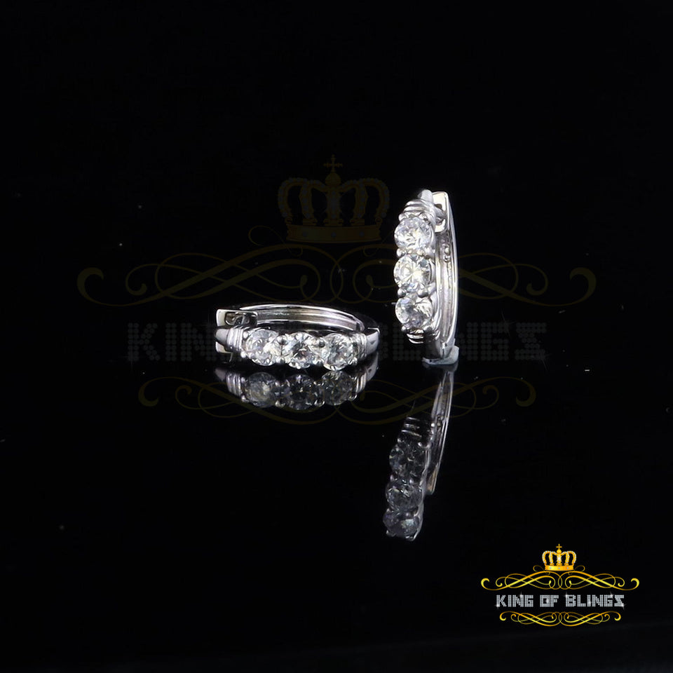 King of Bling's 0.66ct Cubic Zirconia Men'sHip Hop 925 Sterling Silver White Hoop Stud Earrings