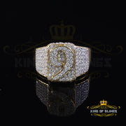 King Of Bling's 1.75 ct Sterling Yellow Silver Cubic Zirconia NUMBER 9 Silver Men's Ring Size 9 KING OF BLINGS