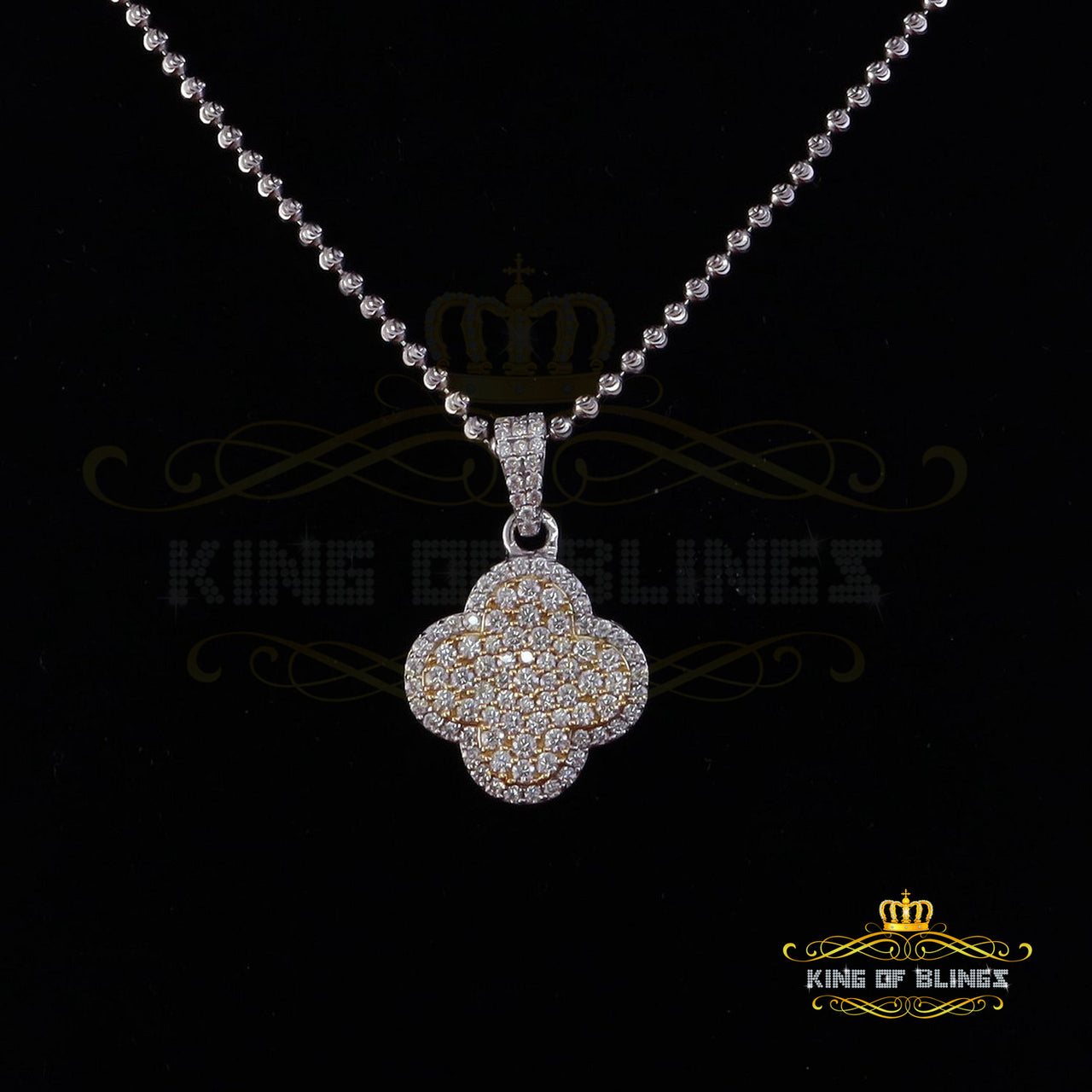 King Of Bling's White 925 Silver 1.00ct VVS D Clr Moissanite Clover Pendant for Women