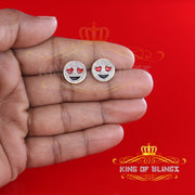 King of Blings-925 Sterling Yellow Silver 0.33ct Diamond Men's & Women's Love Emoji Earrings KING OF BLINGS