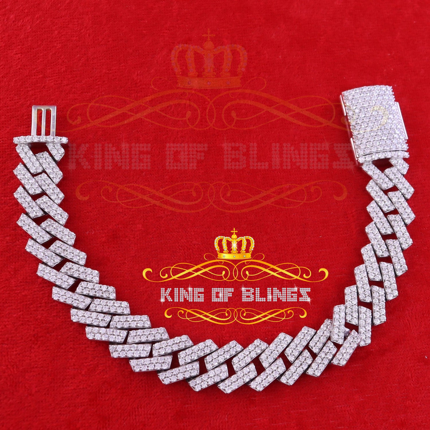 925 Silver 14.52ct Cubic Zircon White Cuban Bracelet Men's SZ 9 inch /16mm Width KING OF BLINGS