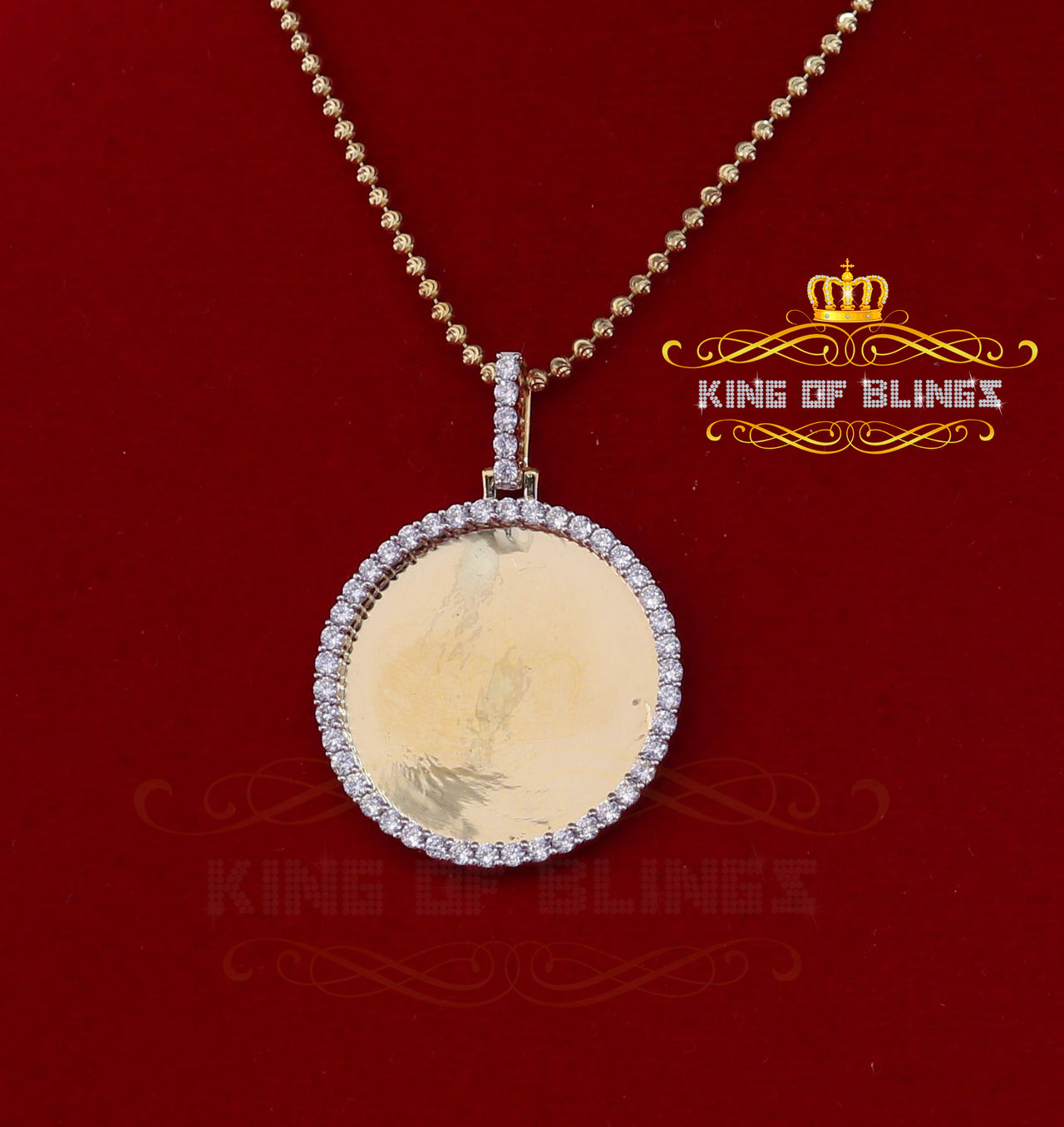 King Of Bling's Sterling Silver 1.25" Picture Round Yellow Pendant Round 2.82ct Cubic Zirconia KING OF BLINGS