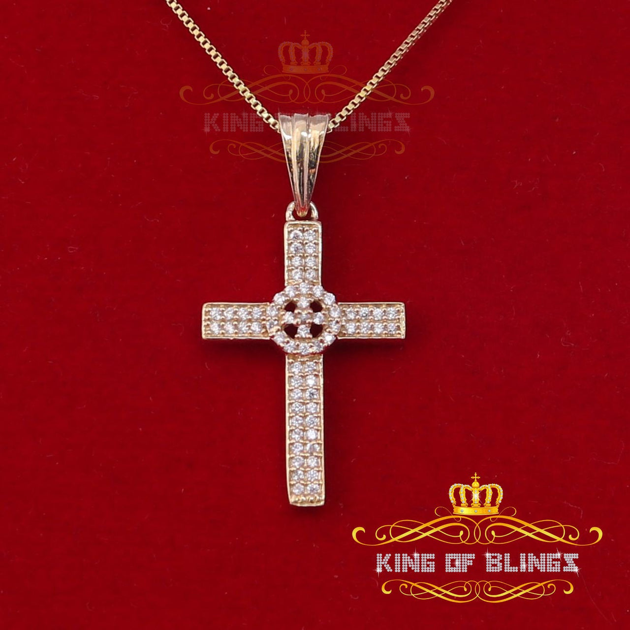 King Of Bling's Promising Fancy Yellow 925 Sterling Silver Cross Pendant with Cubic Zirconia