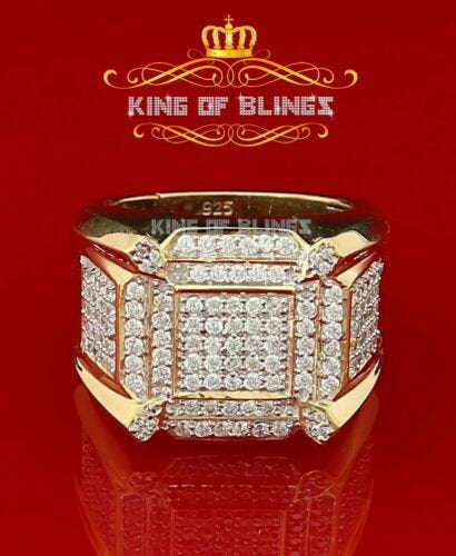 King Of Bling's 925 Yellow Silver Cubic Zirconia 3.50ct Men's Adjustable Ring From Size 10 to 12 KING OF BLINGS