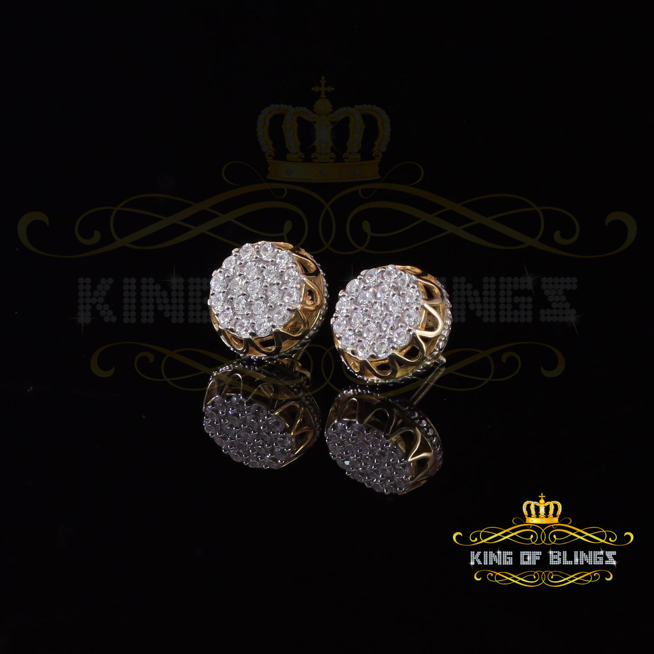 King of Bling's 925 Yellow Sterling Silver 2.28ct Cubic Zirconia Women's Hip Hop Flower Earrings