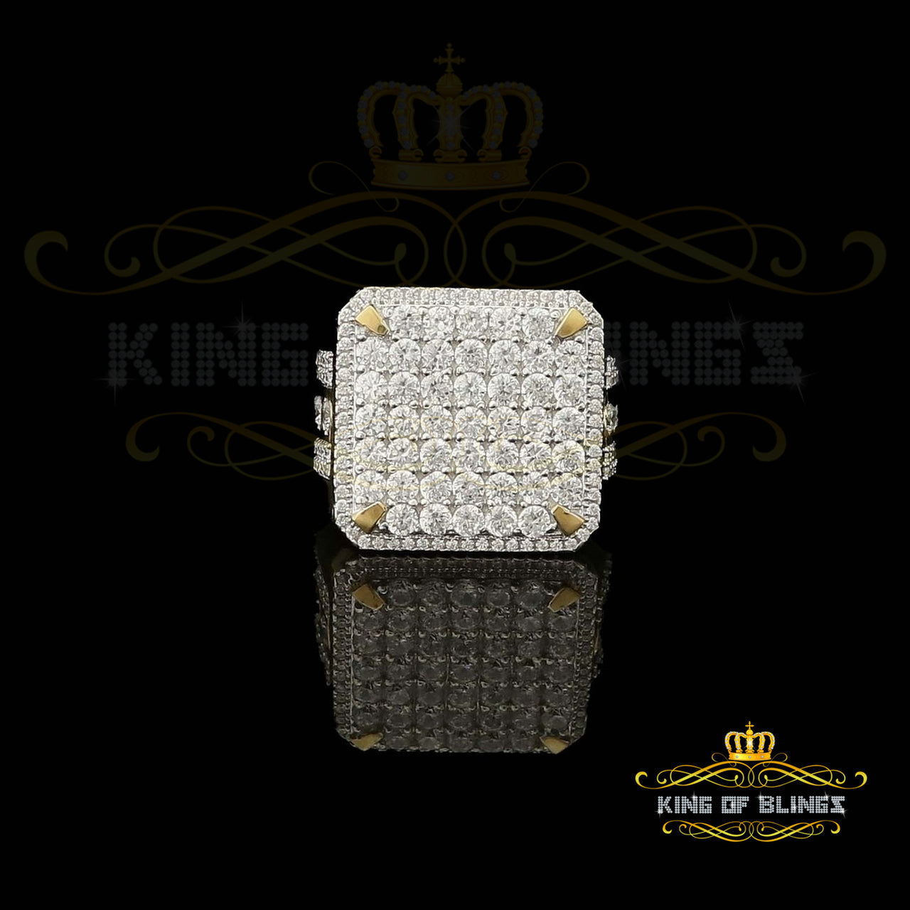 King Of Bling's 925 Silver Sterling Yellow 12.50ct Cubic Zirconia Square Men's Ring Size 9.5 KING OF BLINGS