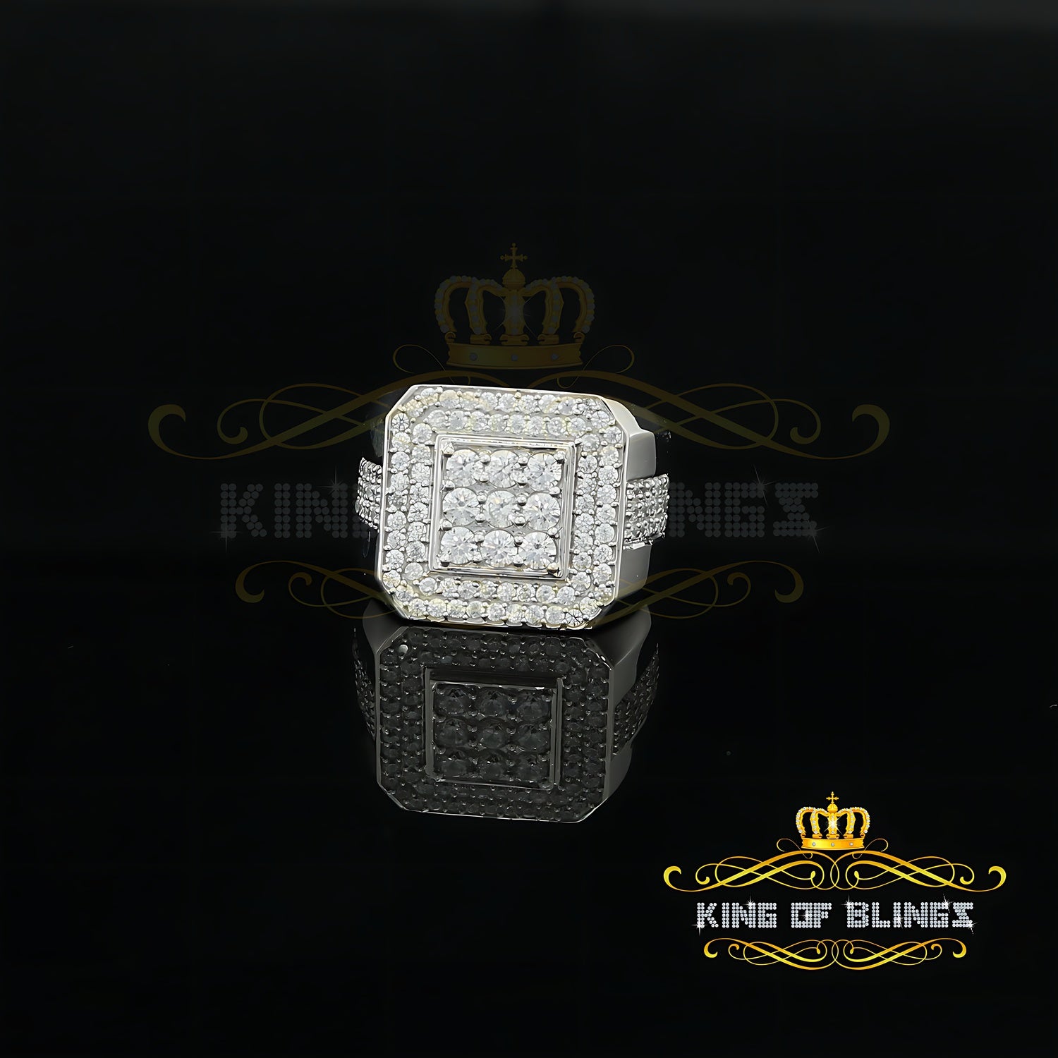 Sterling White Silver 3.50ct Cubic Zirconia Men's Adjustable Ring From SZ 10 to 12 KING OF BLINGS