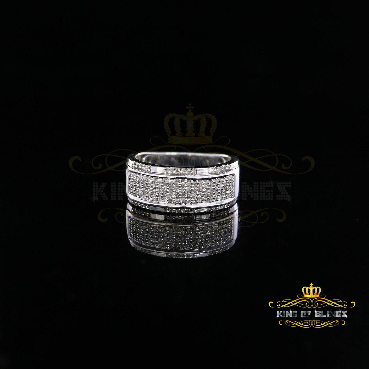 King Of Bling's 0.45 CT Real Diamond 925 Sterling Silver White Band Shine Men's Big Ring Size 11