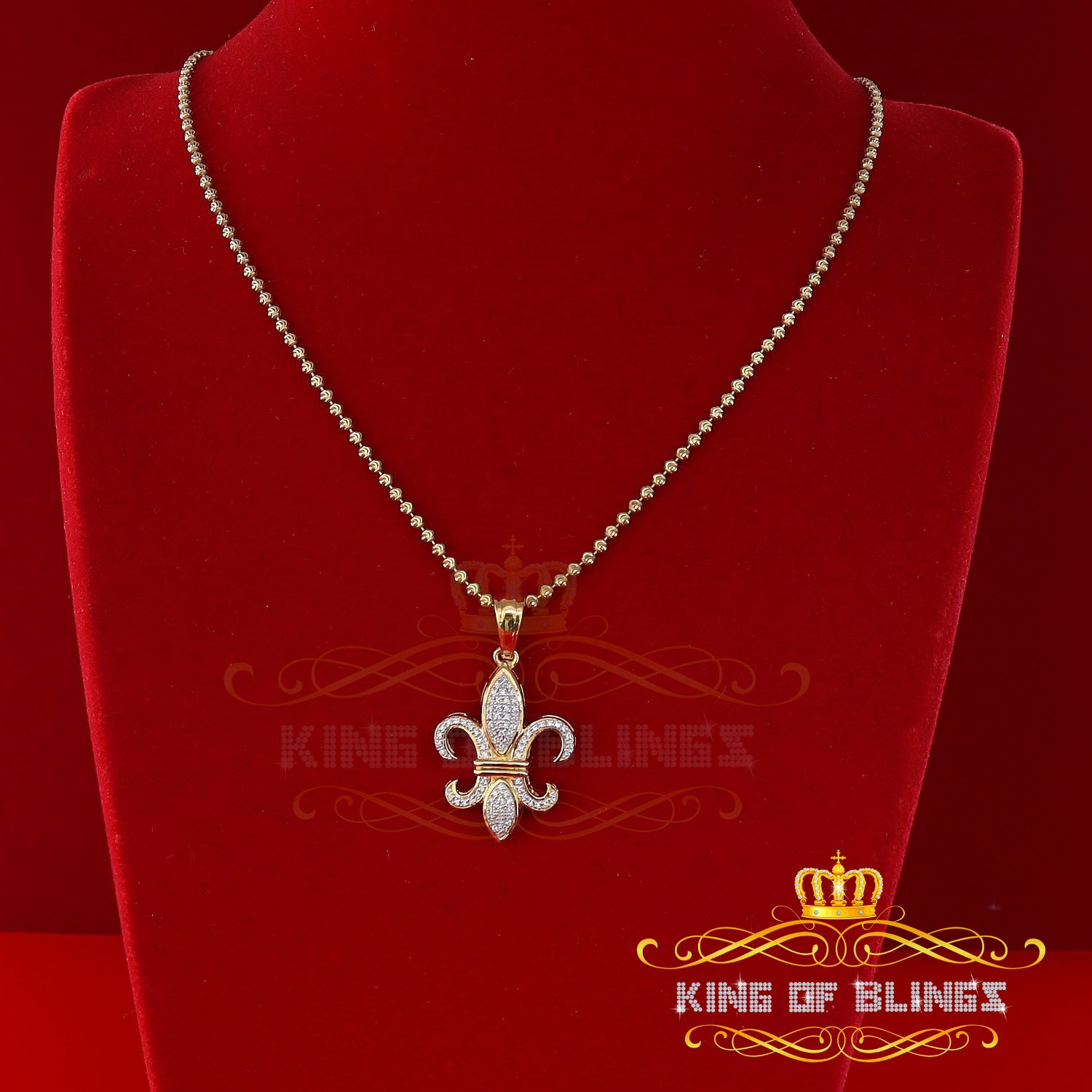 King Of Bling's Promise Yellow 925 Sterling Silver Fleur de Lis Pendant 0.50ct Cubic Zirconia KING OF BLINGS