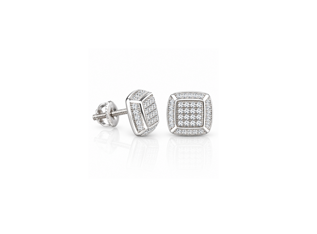 King Of Bling's 0.10ct Diamond Stud Earrings For Women White 925 Sterling Silver Stud For Men KING OF BLINGS