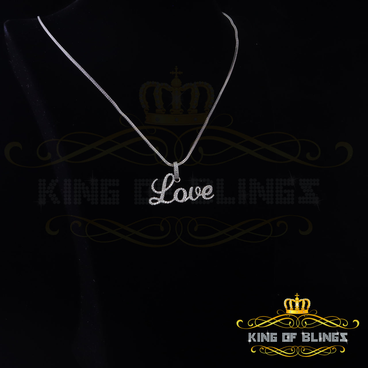 King Of Bling's White Attractive" LOVE" Letter 925 Sterling Silver Pendant 2.08ct Cubic Zirconia