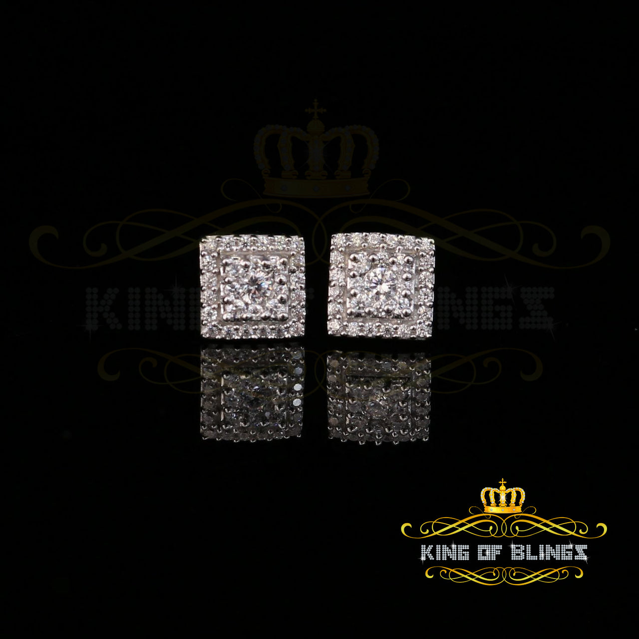 King of Bling's 1.2ct Cubic Zirconia 925 White Sterling Silver Women's Hip Hop Square Earrings