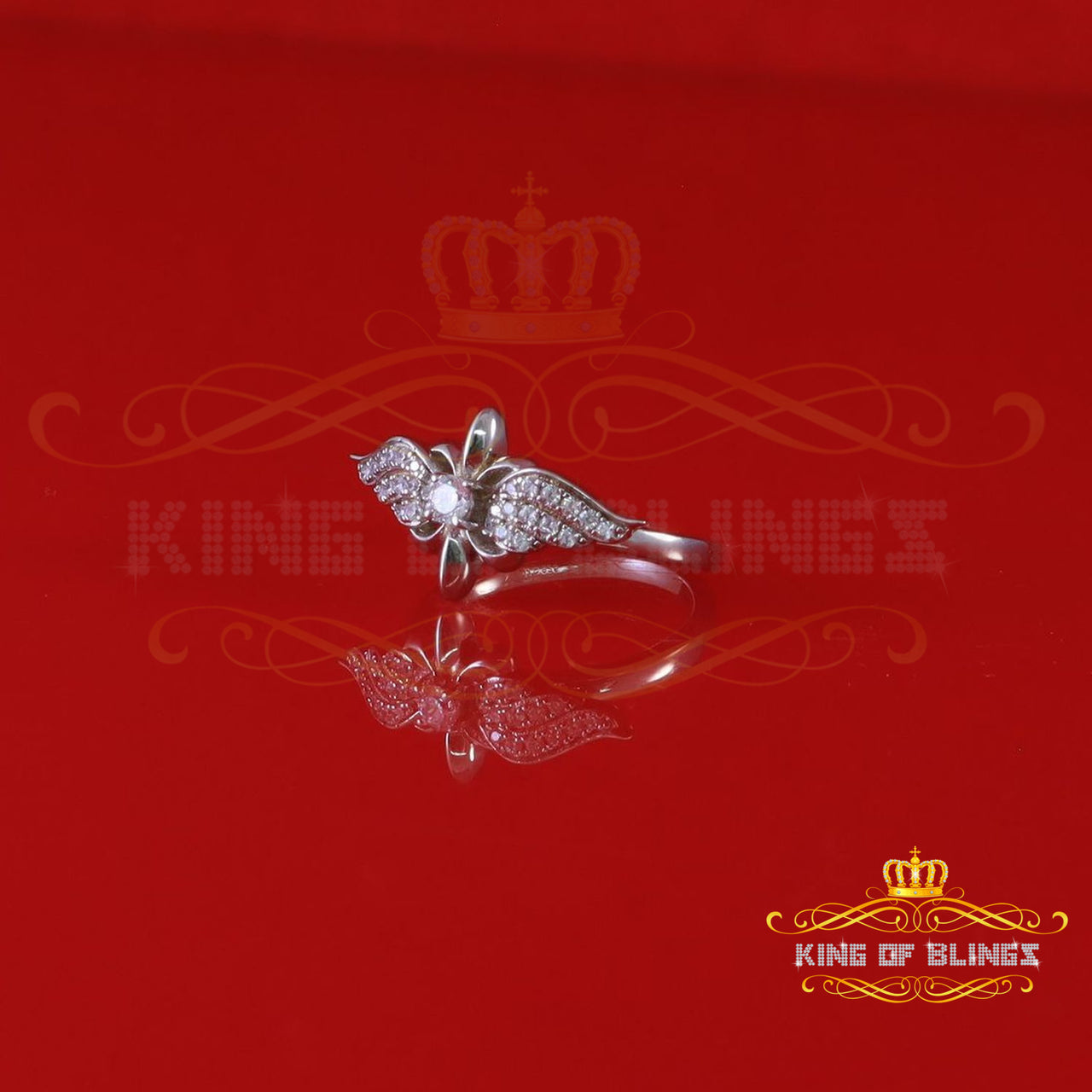 King Of Bling's925 Sterling White Silver 0.75ct Cubic Zirconia Fashion Angel Womens Ring Size 6