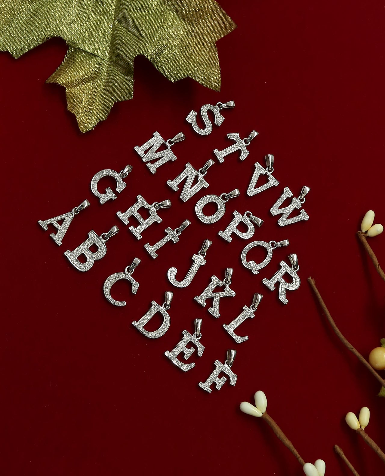 King Of Bling's Attractive Sterling SilverAll Alphabet Letter White Pendant with Cubic Zirconia