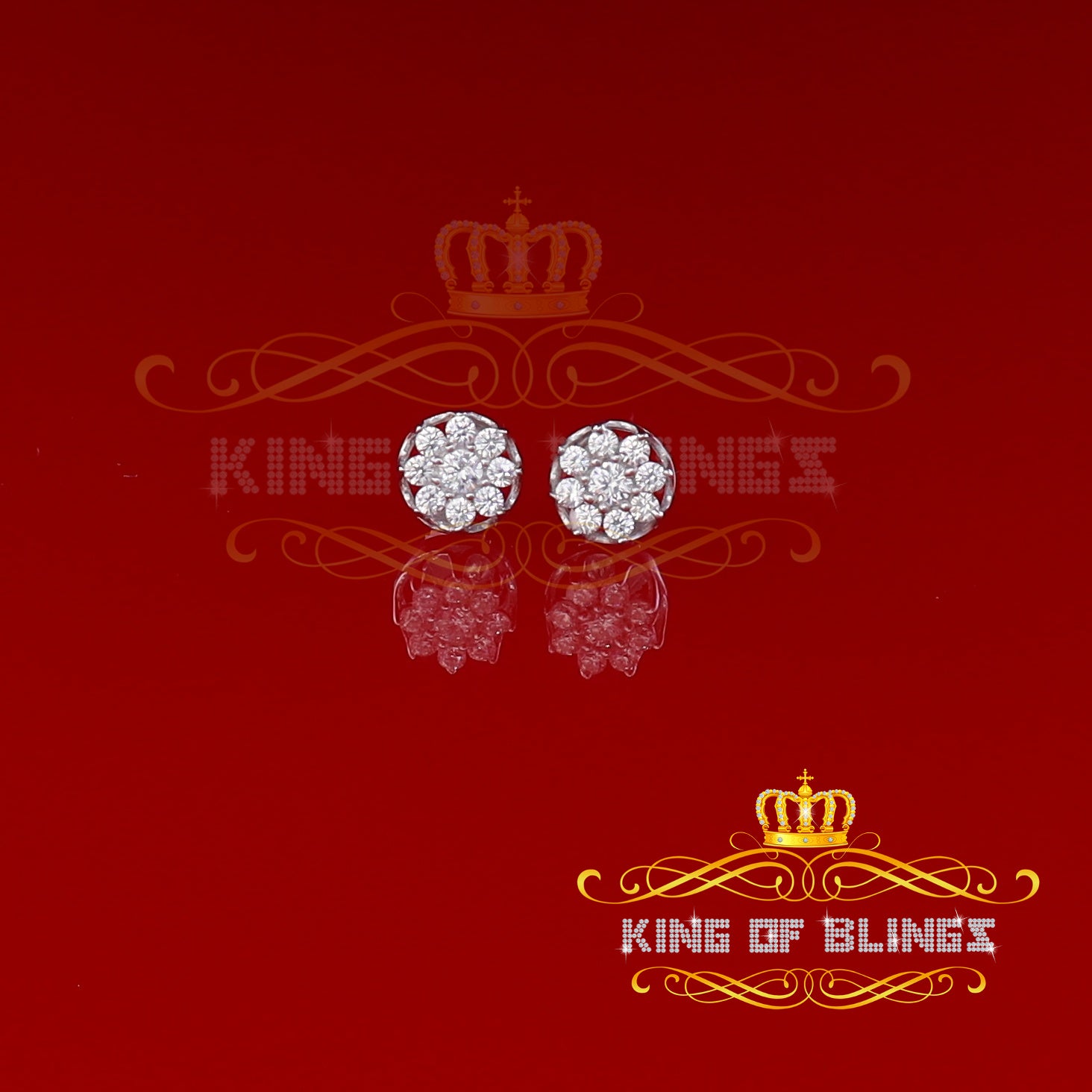 King of Blings- White 925 Silver Cubic 0.14ct Zirconia Women's & Men's Hip Hop Flower Earrings KING OF BLINGS