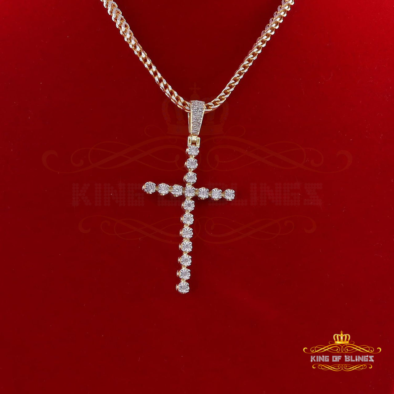 King Of Bling's Real 1.0ct Diamond Sterling Silver Cross Charm Fashion Necklace Yellow Pendant