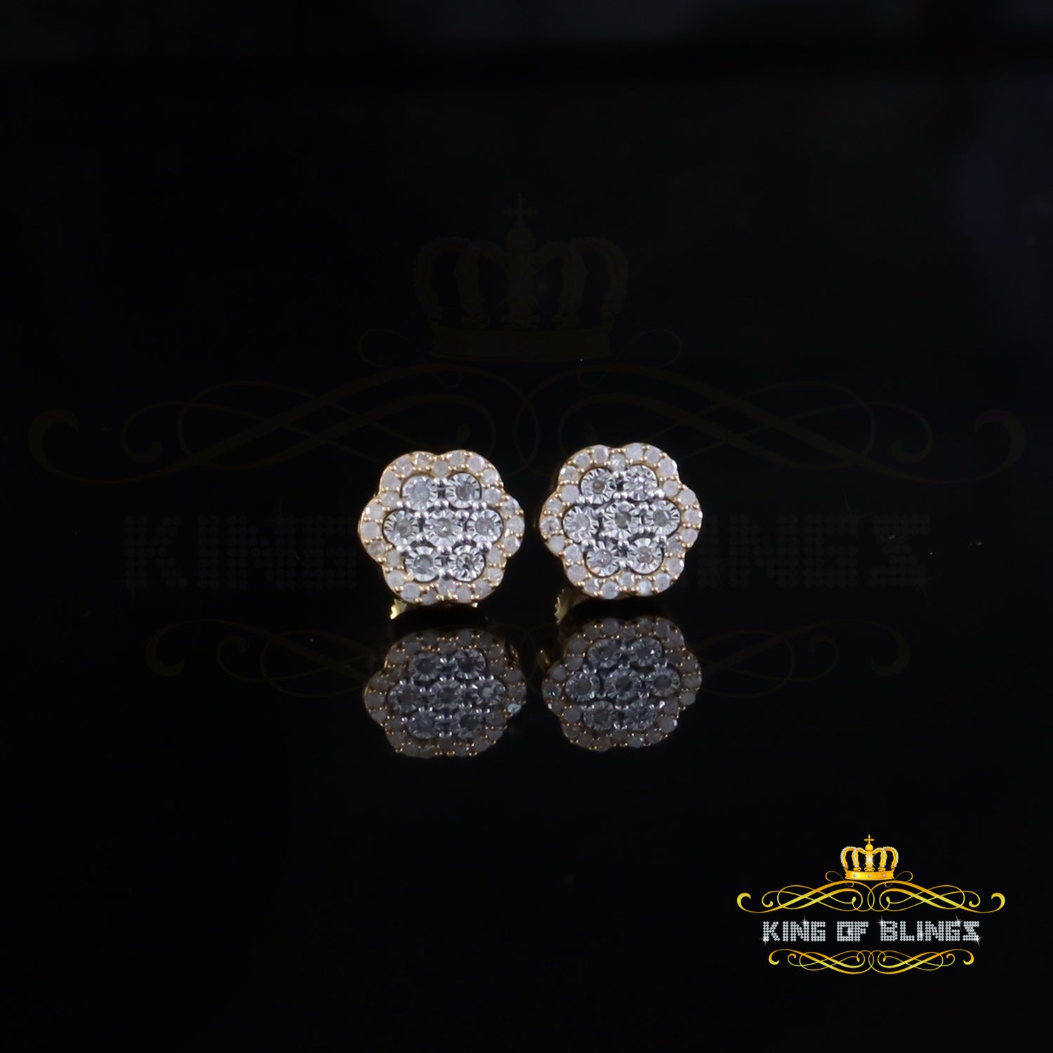 King of Blings-Miracle Setting 0.25ct Diamond 925 Silver Yellow for Men's & Women Stud Earrings King of Blings