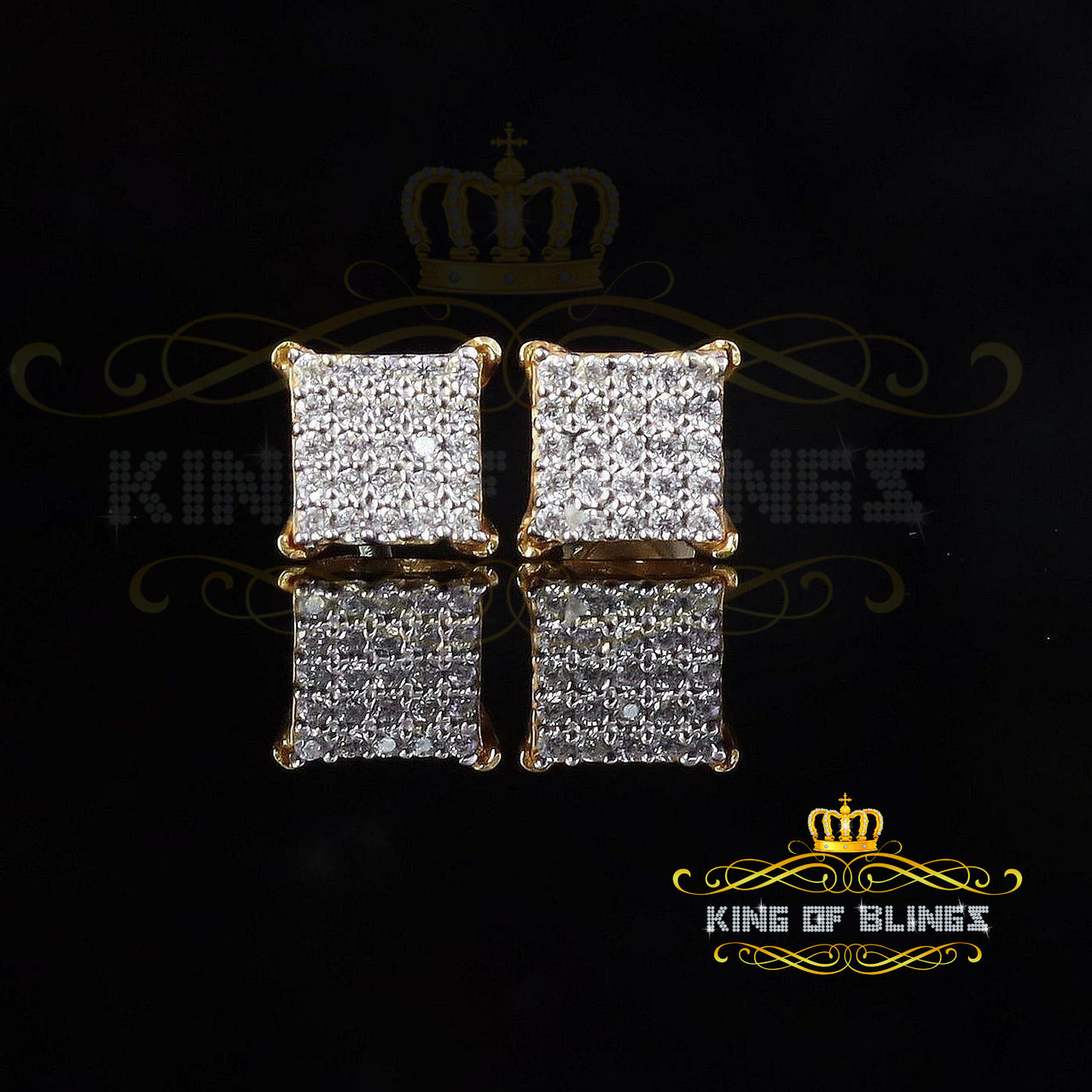 King of Bling's Elegant Yellow 925 Silver Screw Back 0.50ct Cubic Zirconia Square Earrings Women