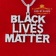 Sterling Silver BLACK LIVES MATTER Sign Pendant White 6.37ct Cubic Zirconia KING OF BLINGS