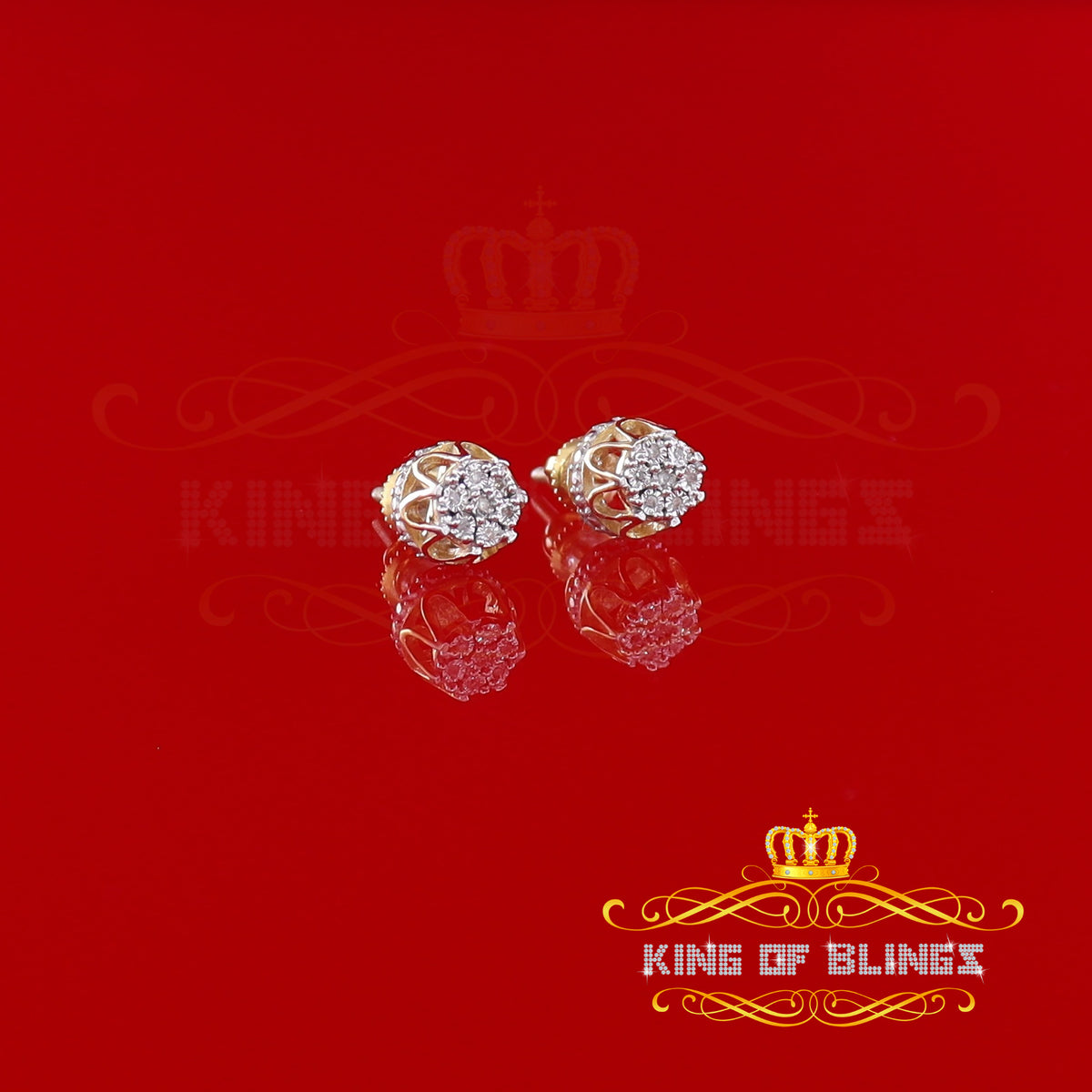 King of Blings-925 Sterling Silver Yellow 0.05ct Diamond For Men's & Women's Floral Earrings KING OF BLINGS