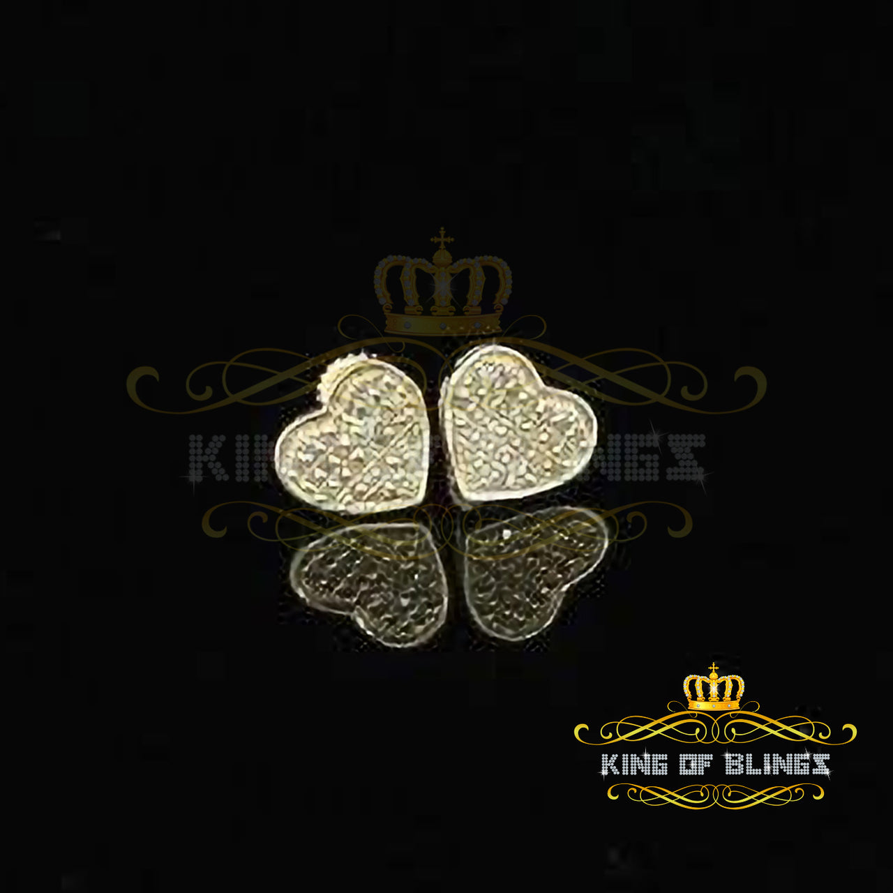 King of Blings-Aretes Para Hombre Heart 925 Yellow Silver 0.15ct Diamond Women's /Men's Earring KING OF BLINGS