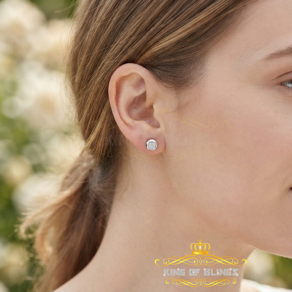 King Of Bling's 0.10ct Diamond 925 Sterling Silver White For Women's & Men's Round Stud Earring KING OF BLINGS
