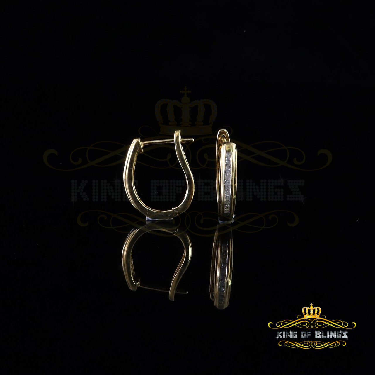 King of Blings-0.33ct Diamond 925 Sterling Silver Yellow Hoop Stud Earrings For Men's / Women's