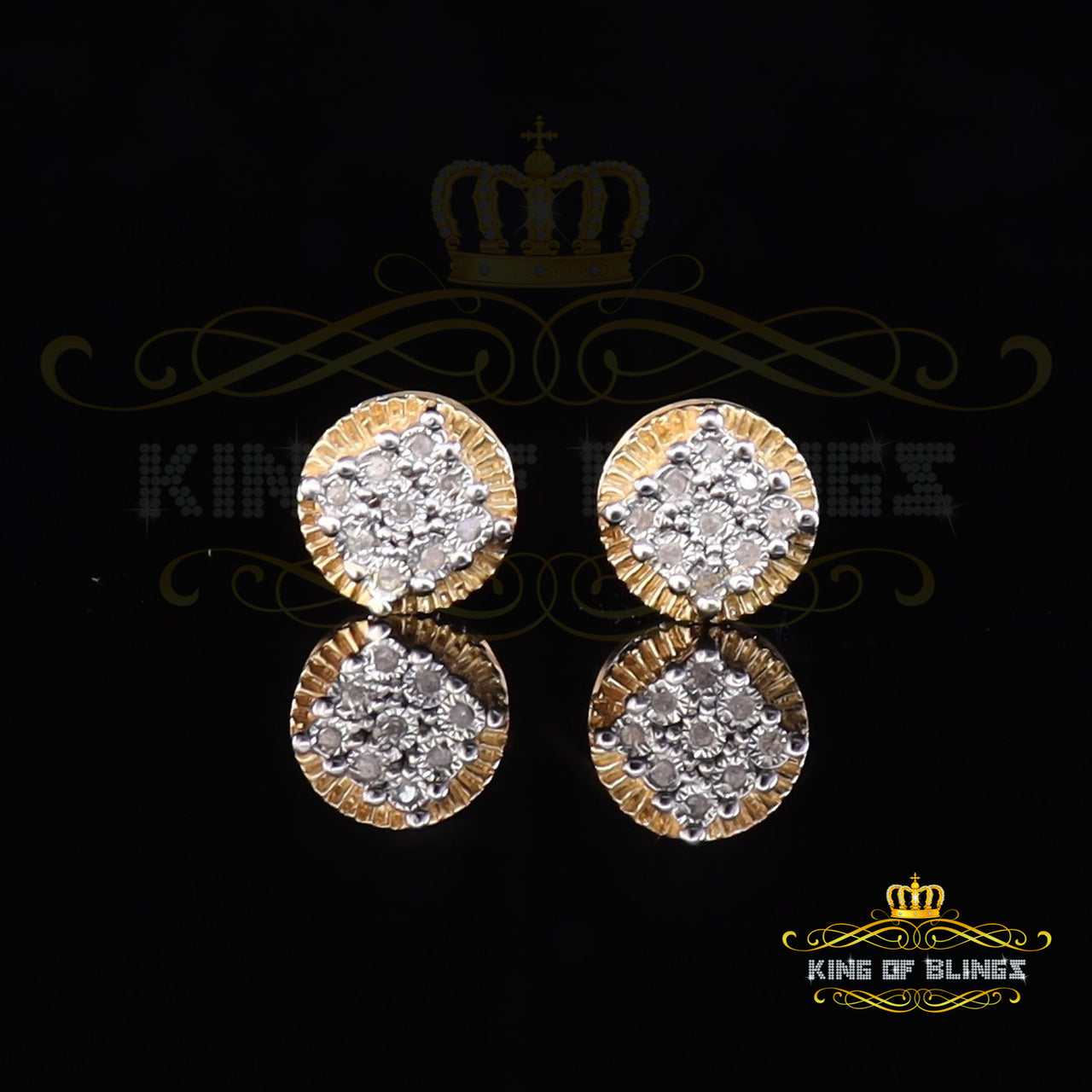 0.10ct Diamond 925 Sterling Silver Yellow For Men's & Women's Stud Round Earring KING OF BLINGS