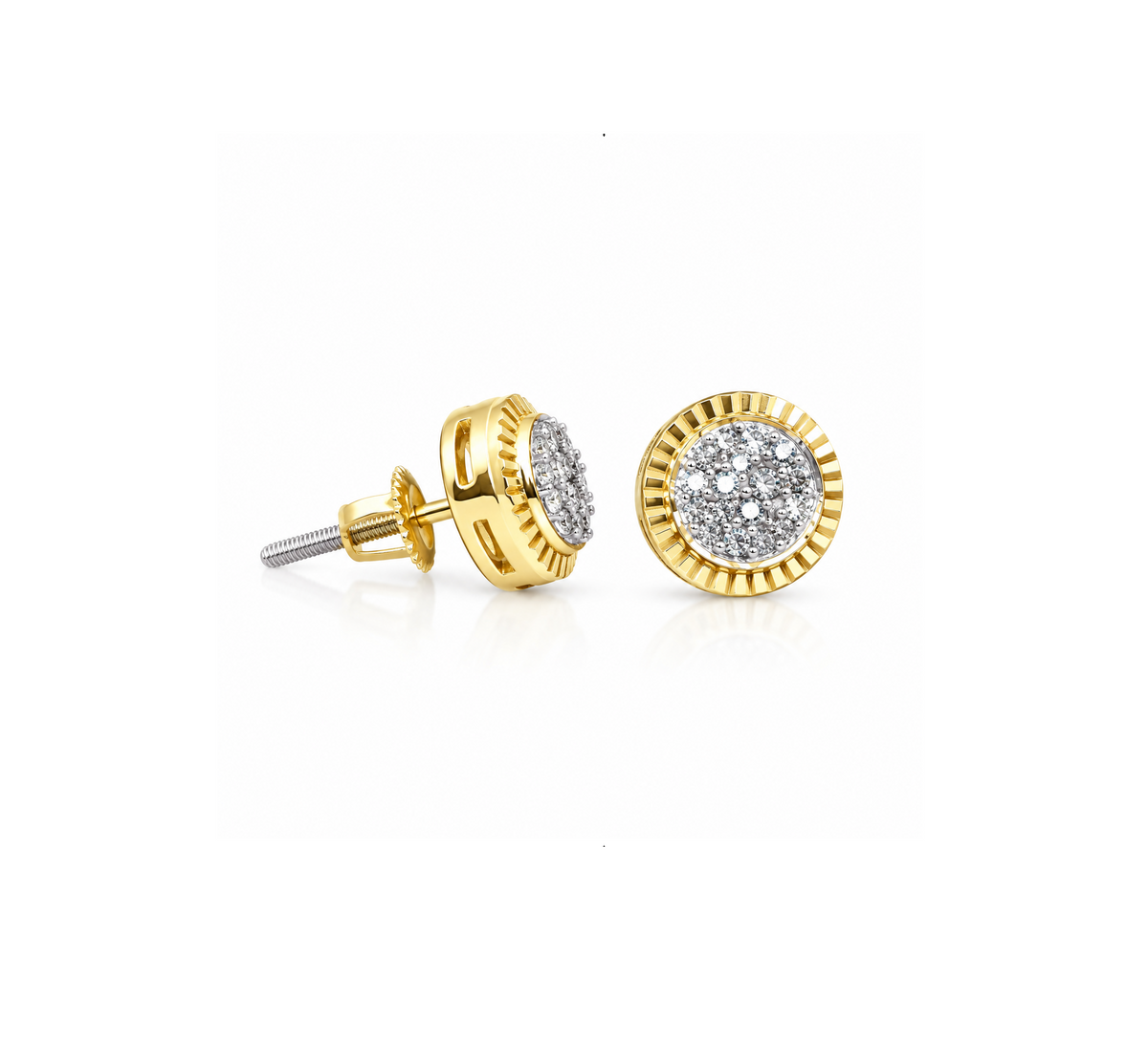 King Of Bling's 925 Sterling Yellow Silver 0.10ct Diamond For Women's & Men's Round Earrings KING OF BLINGS