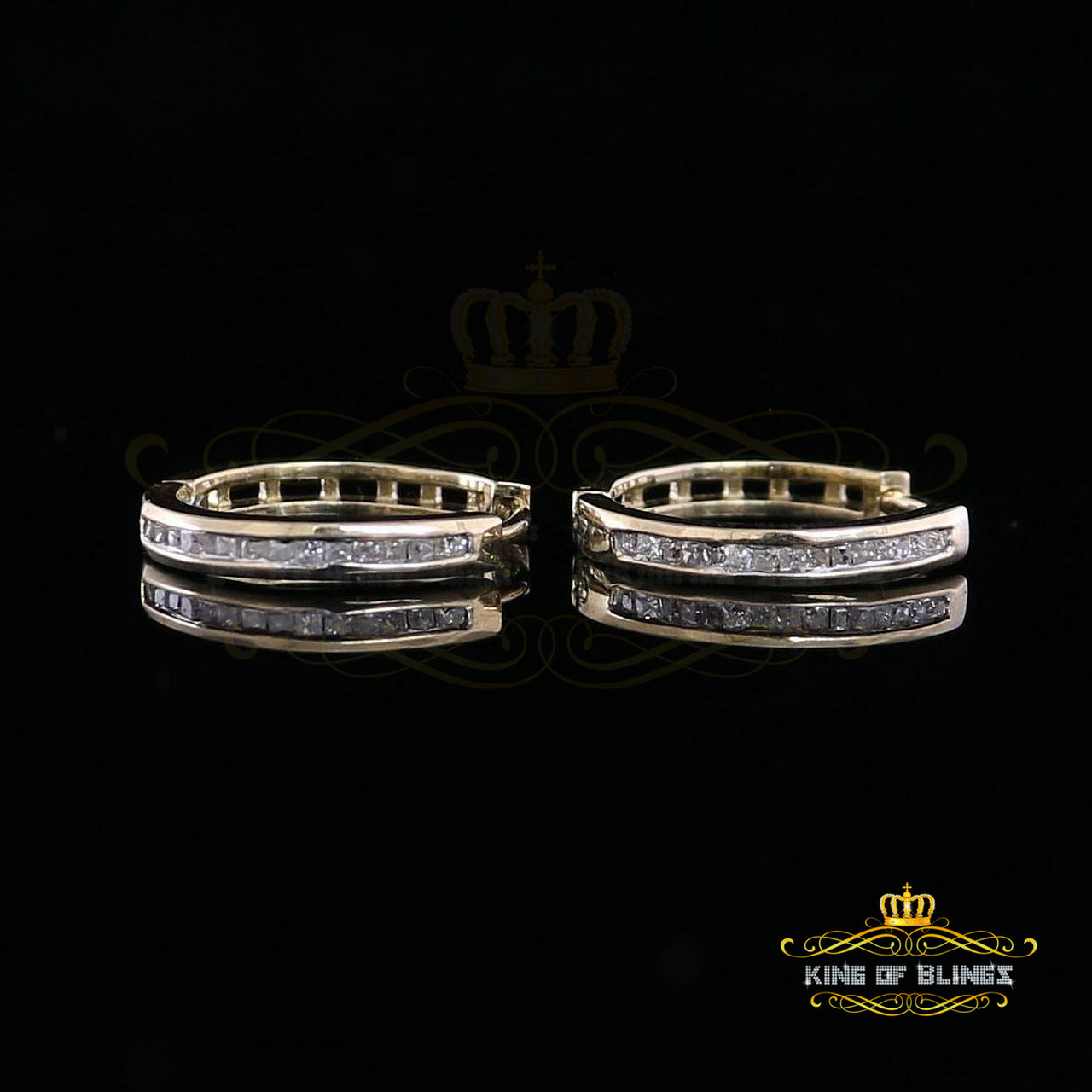 King of Blings-0.25ct Diamond 925 Sterling Silver Yellow Hoop Stud Earrings For Men's / Women's