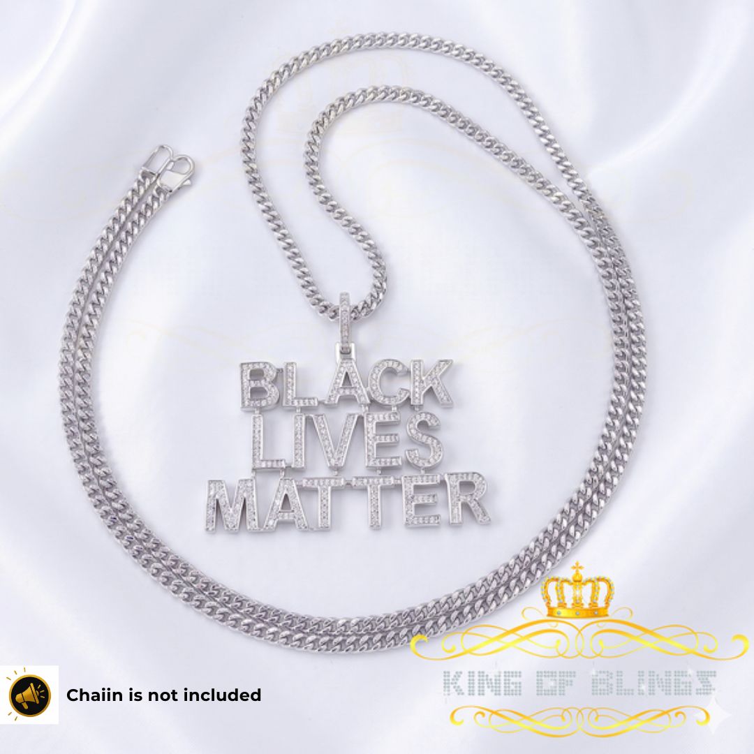 King Of Bling's Real 0.33ct Diamond 925 Sterling Silver Fashion BLACK LIVES MATTER White Pendant