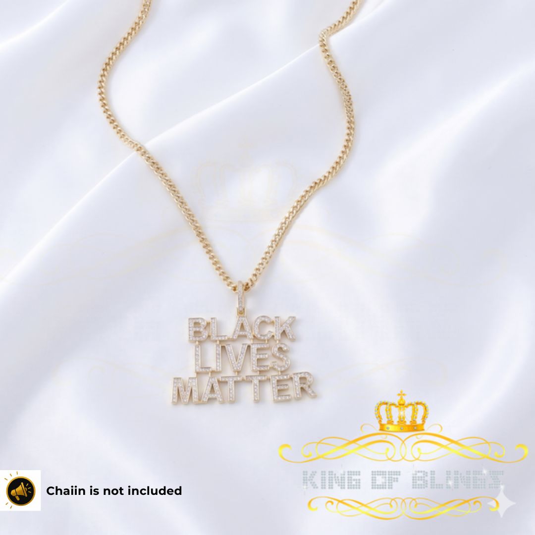 King Of Bling's Real 0.33ct Diamond Sterling Silver Fashion BLACK LIVES MATTER Yellow Pendant