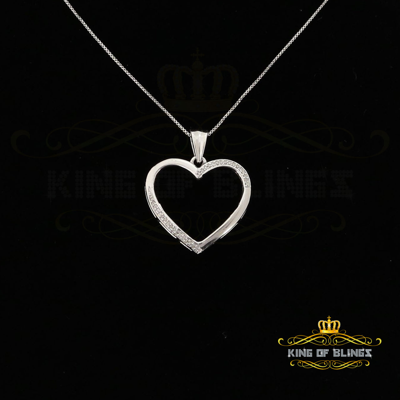 King Of Bling's Real 0.12CT Diamond Heart in 925 Sterling Silver White Charm Necklace Pendant KING OF BLINGS