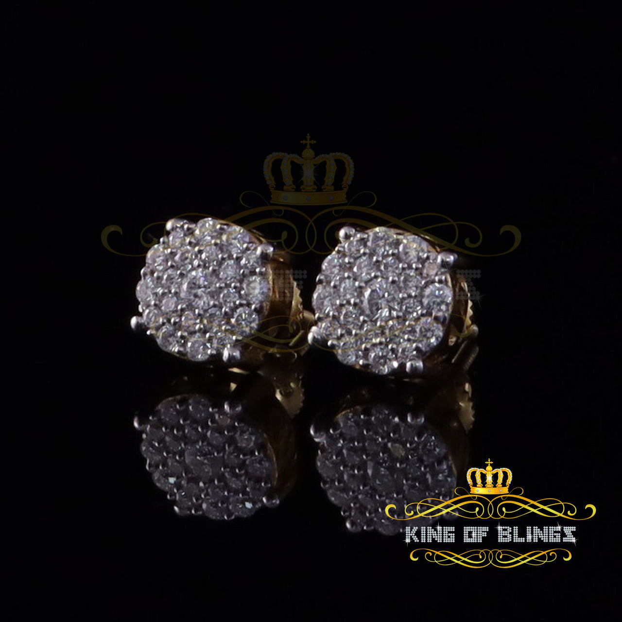 King  of Bling's 0.50ct Cluster Earrings For Mens & Womens Moissanite 925 Sterling Silver Yellow