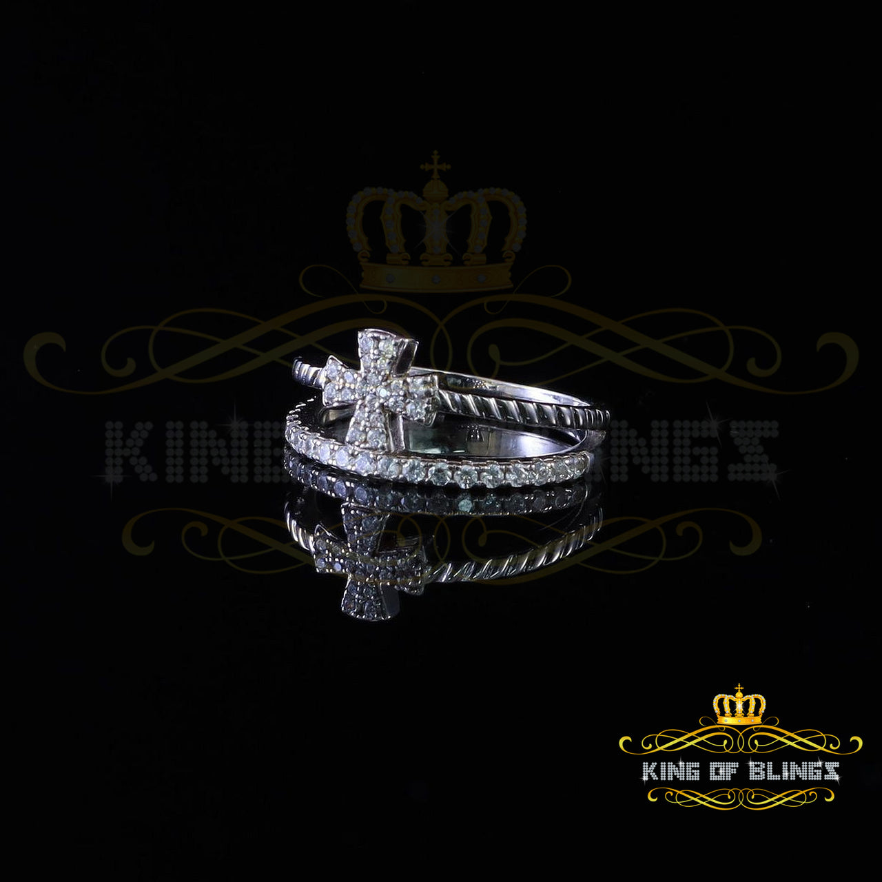 King Of Bling's925 Sterling White Silver 0.40ct Cubic Zirconia Wedding Womens Cross Ring Size 7