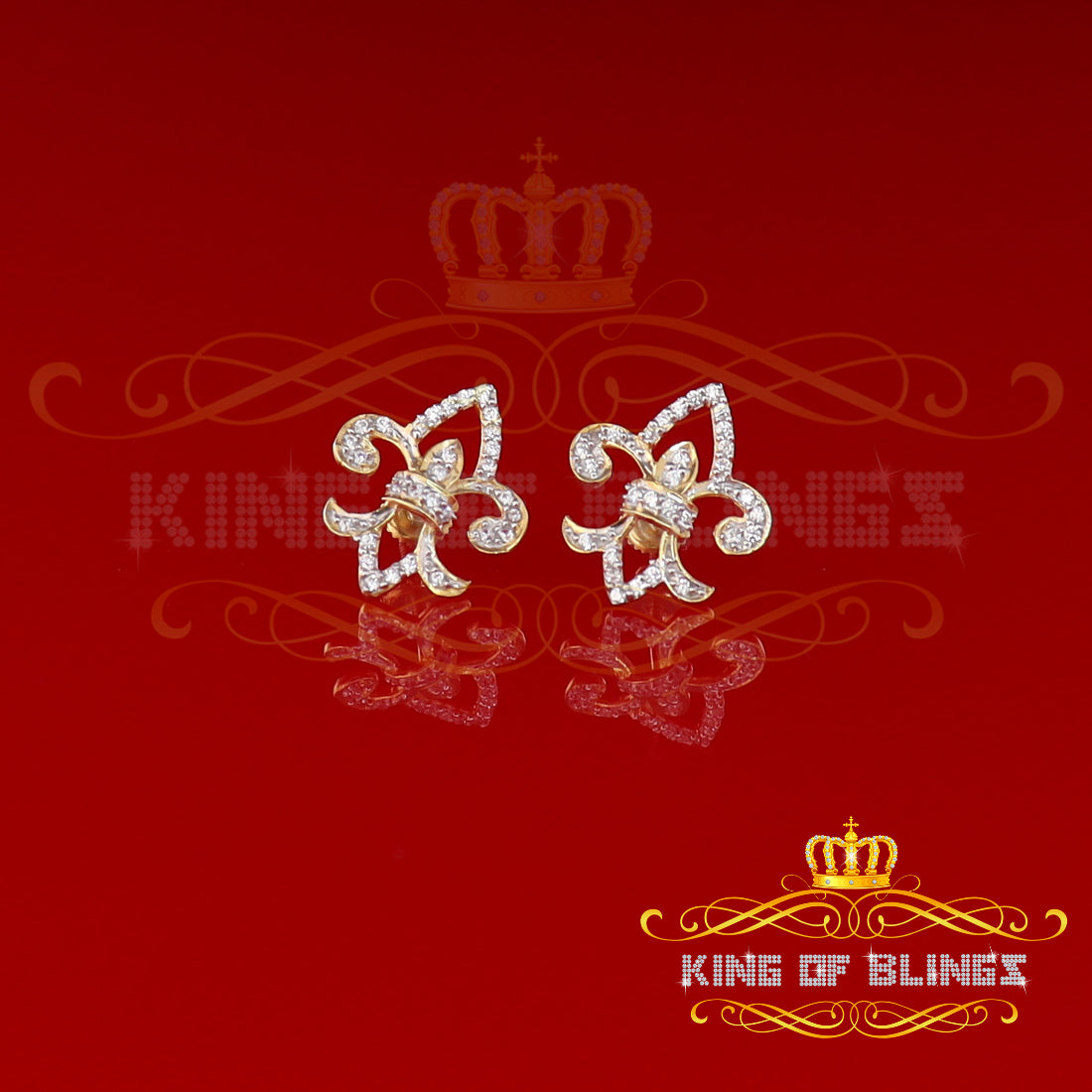 King of Bling's 925 Yellow Silver 0.60ct Cubic Zirconia Fleur de Lis Screw Back Women's Earrings KING OF BLINGS