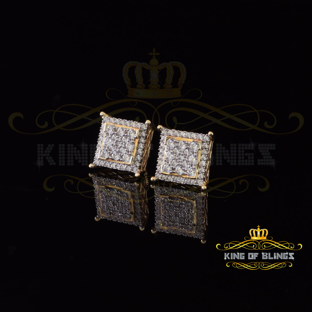 King of Bling's Hip Hop 925 Yellow Sterling Silver 2.73ct Cubic Zirconia Women's Square Earrings