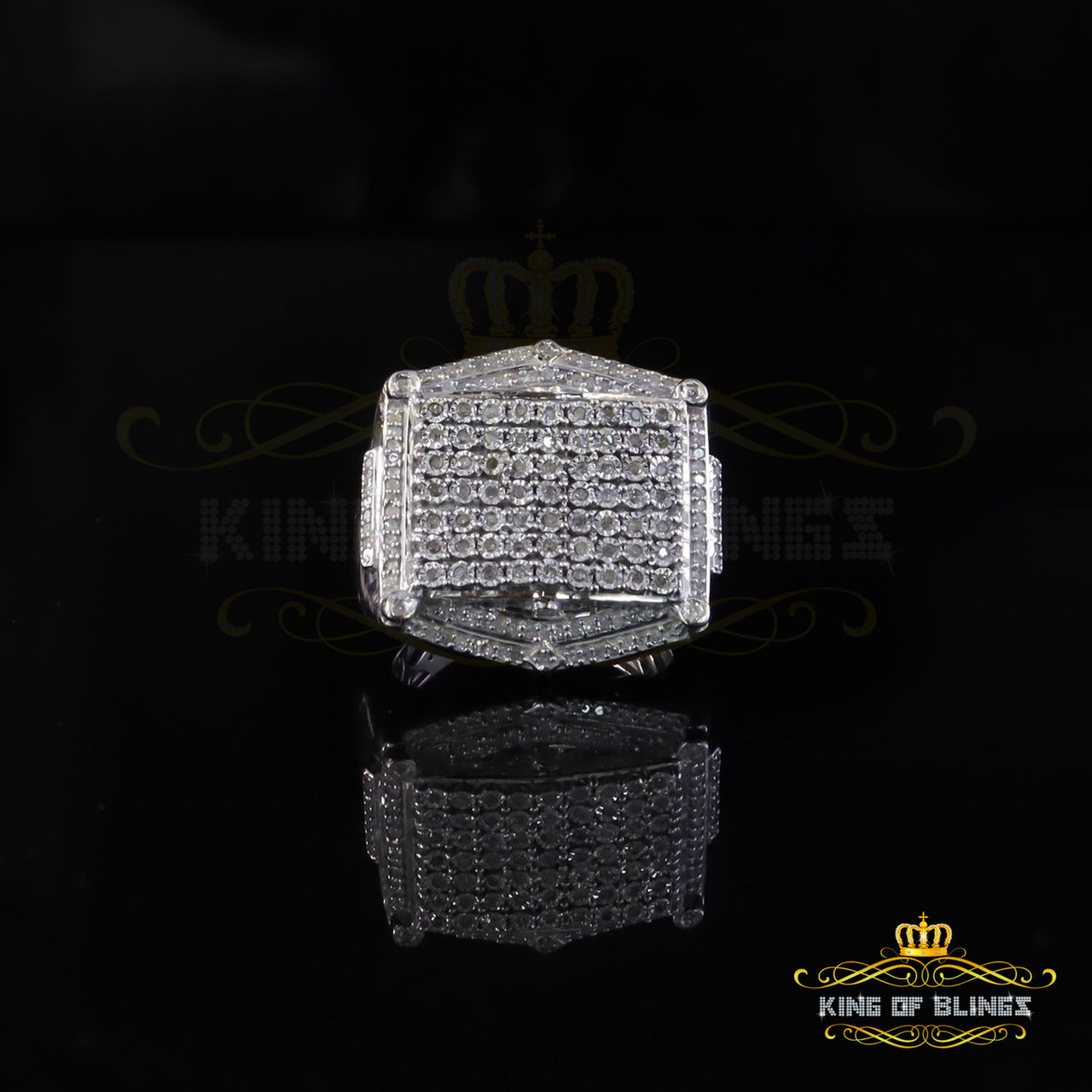 King Of Bling's Big Mirage Set 0.66ct Real Diamond 925 White Silver Square Men's Ring Size 10