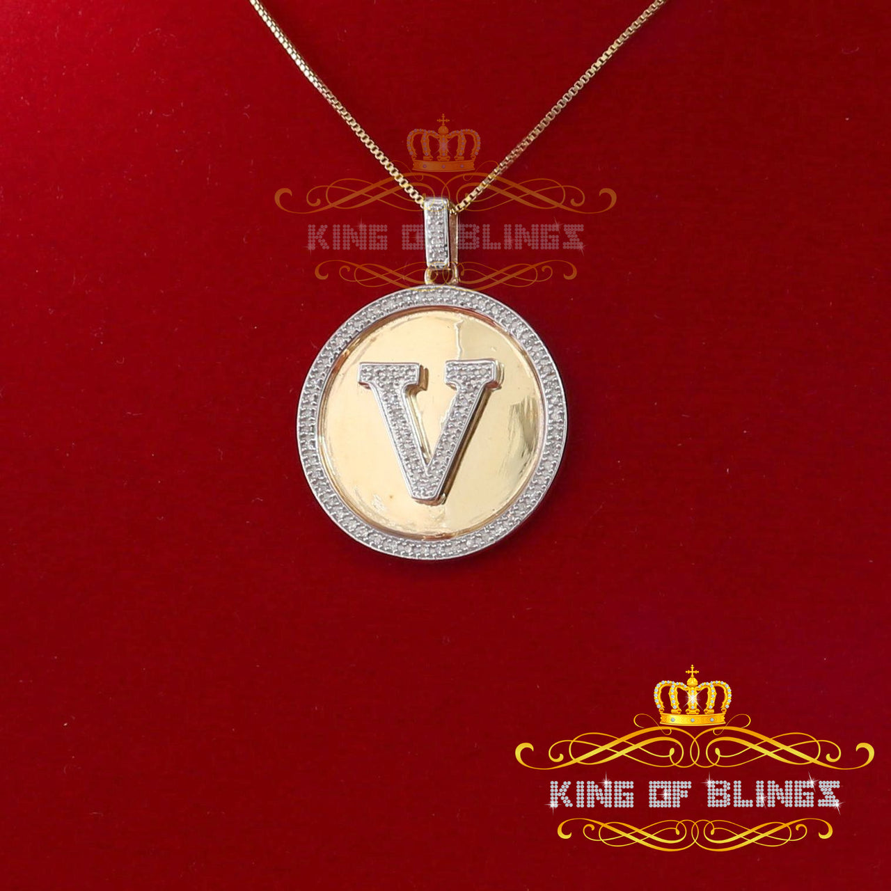 10k Real Yellow Gold Real Diamond 0.25CT Initial Alphabet "V" Charm