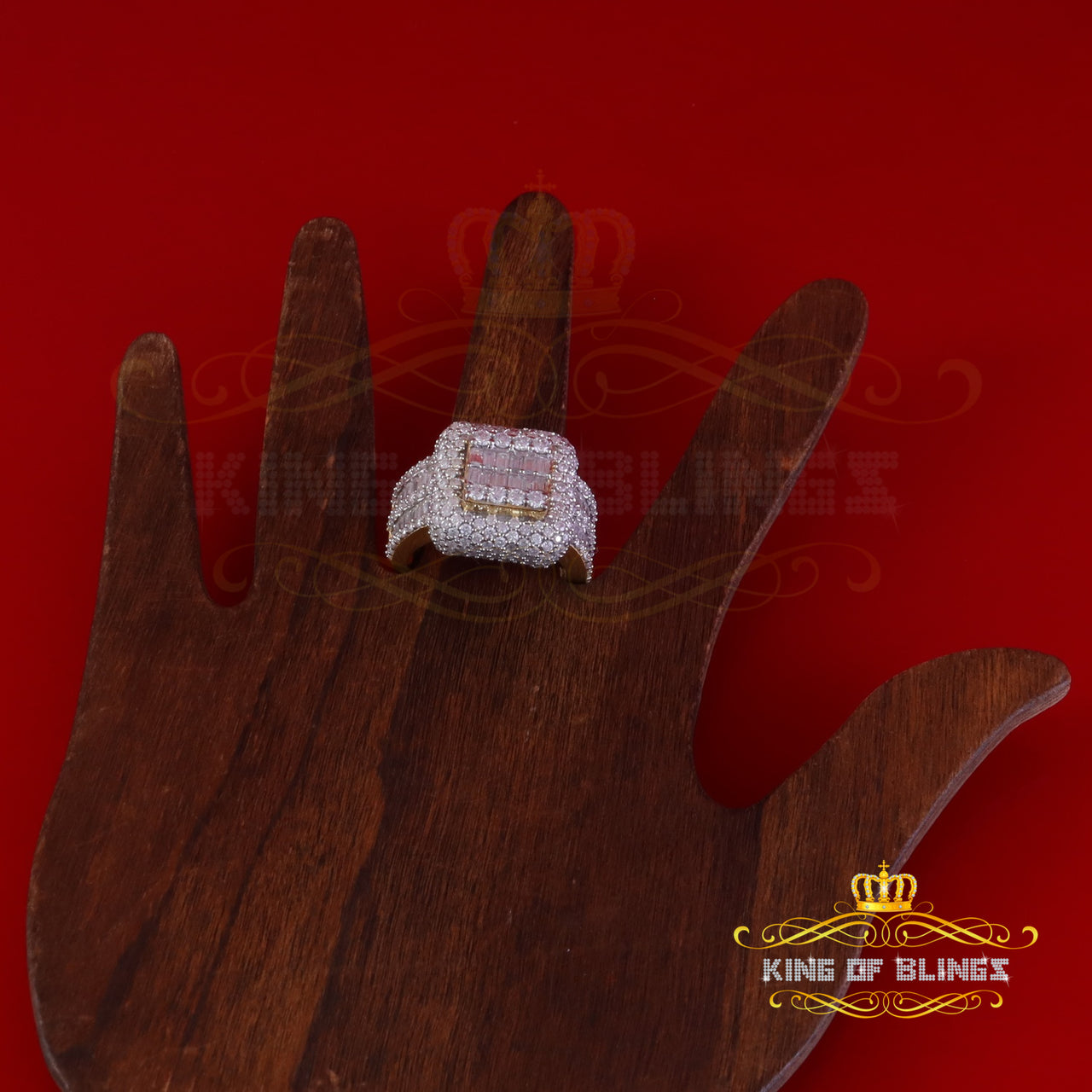 King of Bling's White Sterling Silver 5.50ct VVS D Baguetts Moissanite Square Ring Men's Size 11 King of Blings