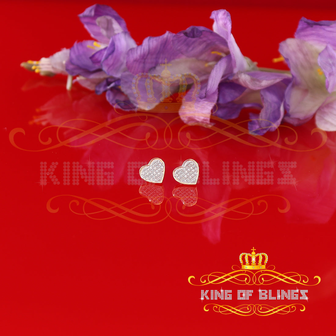 King of Blings-Aretes Para Hombre Heart 925 Yellow Silver 0.25ct Diamond Men & Women Earrings KING OF BLINGS