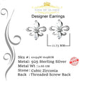 King of Blings- 925 White Silver Ladies Fleur de Lis Screw Back 2.43ct Cubic Zirconia Earrings KING OF BLINGS