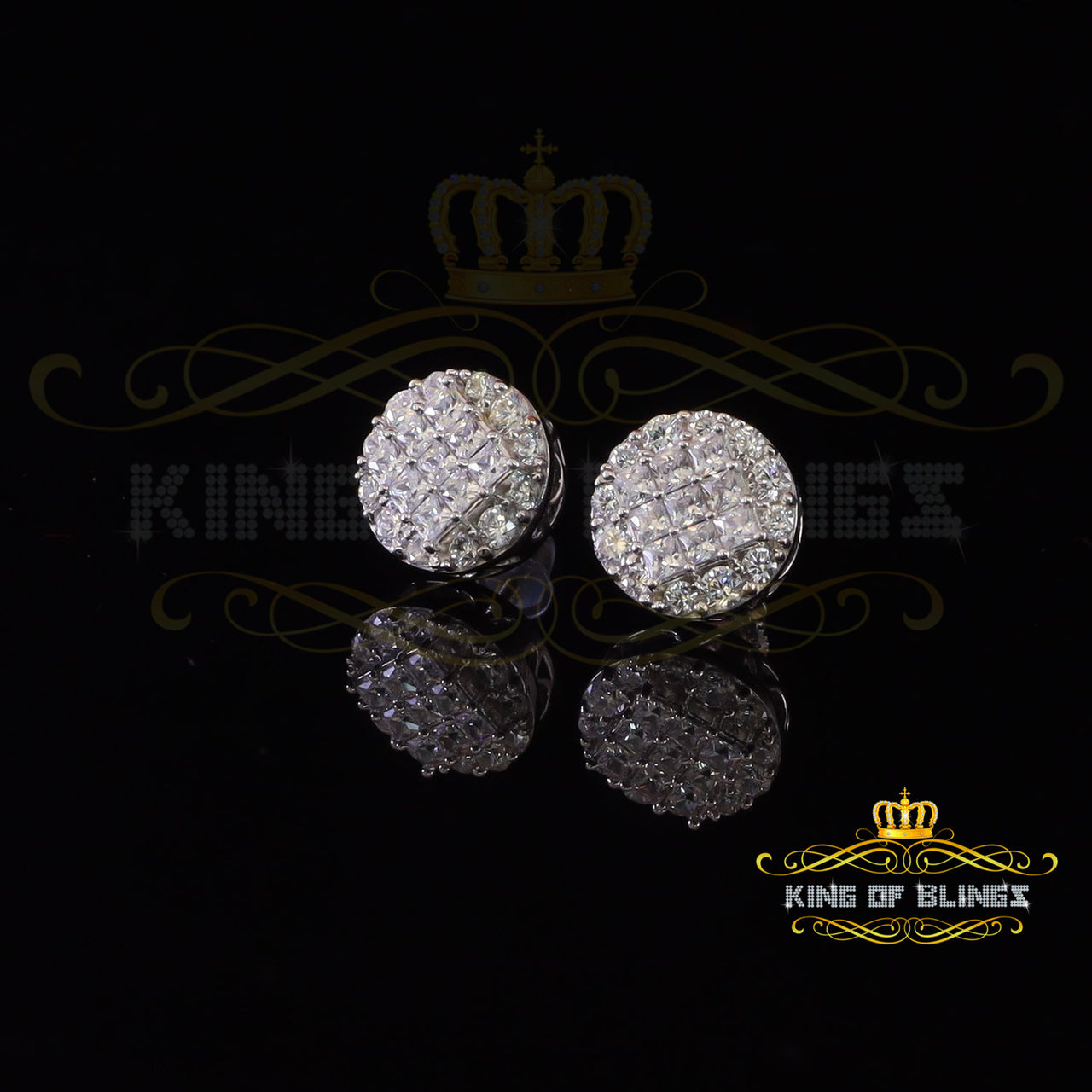 King of Bling's 3.46ct Cubic Zirconia 925 White Sterling Silver Women's Hip Hop Round Earrings